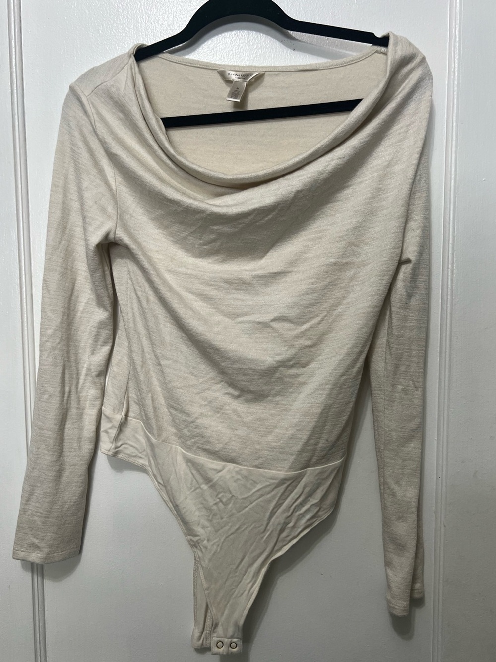 Banana Republic Women's Cream Long-Sleeve Draped Neck Bodysuit